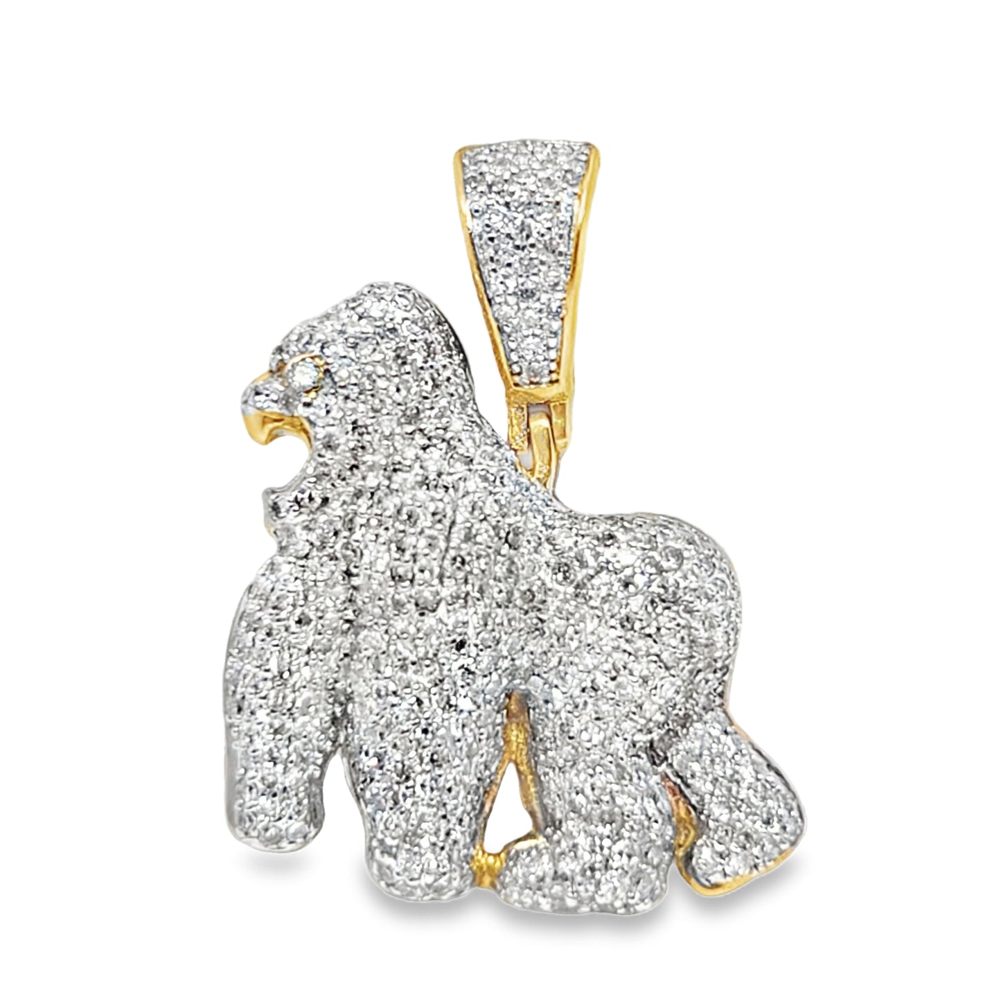 10K Yellow Gold 1.75 ctw Diamond Gorilla Pendant | Iced-Out King of the Jungle | Jewelry Palace