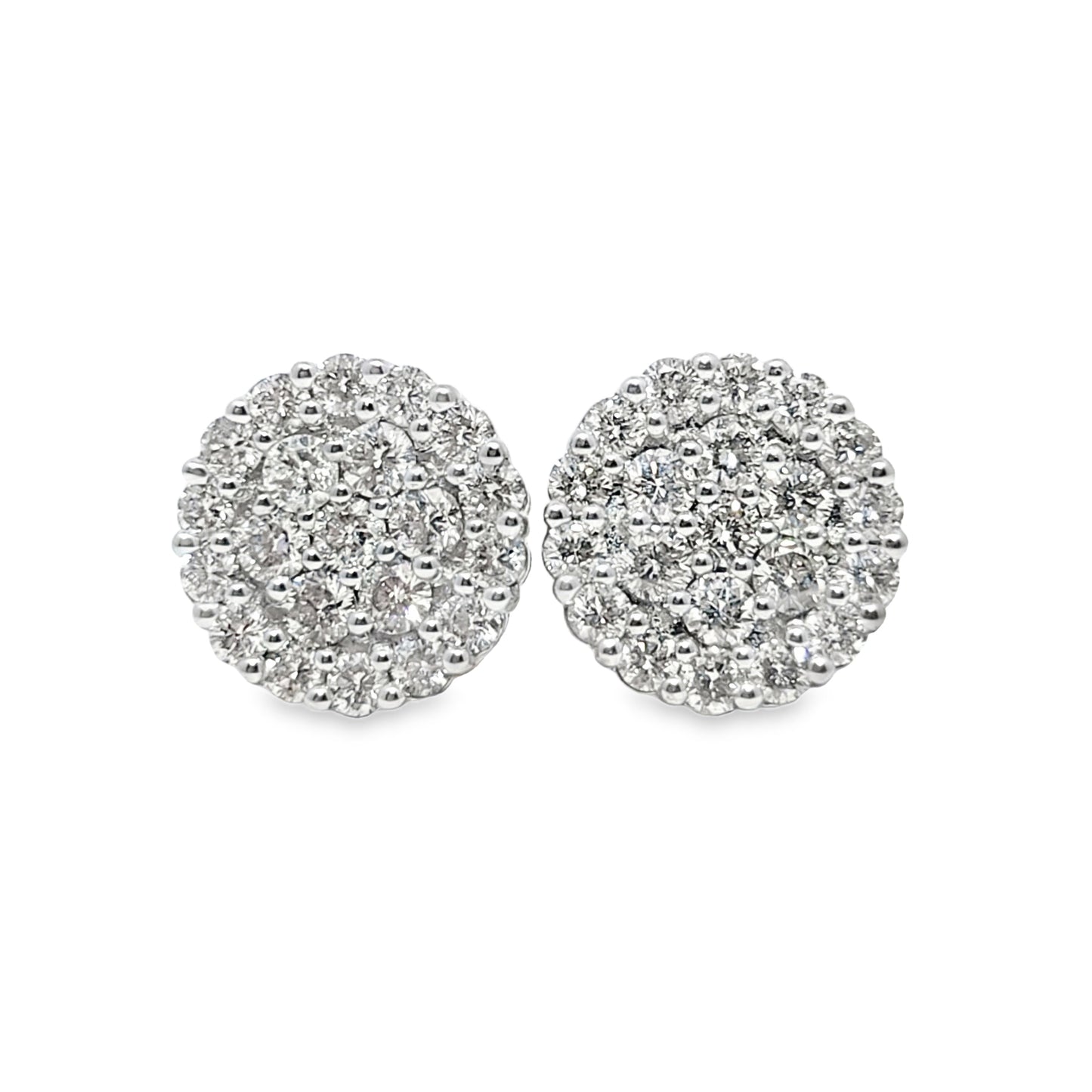 14K Yellow Gold 1.88 ctw Diamond Circle Cluster Earrings | Luxury Studs | Jewelry Palace
