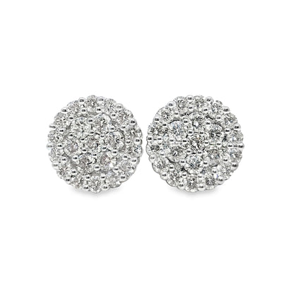 14K Yellow Gold 1.88 ctw Diamond Circle Cluster Earrings | Luxury Studs | Jewelry Palace