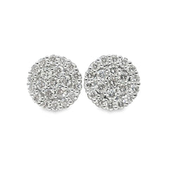 14K Yellow Gold 1.88 ctw Diamond Circle Cluster Earrings | Luxury Studs | Jewelry Palace