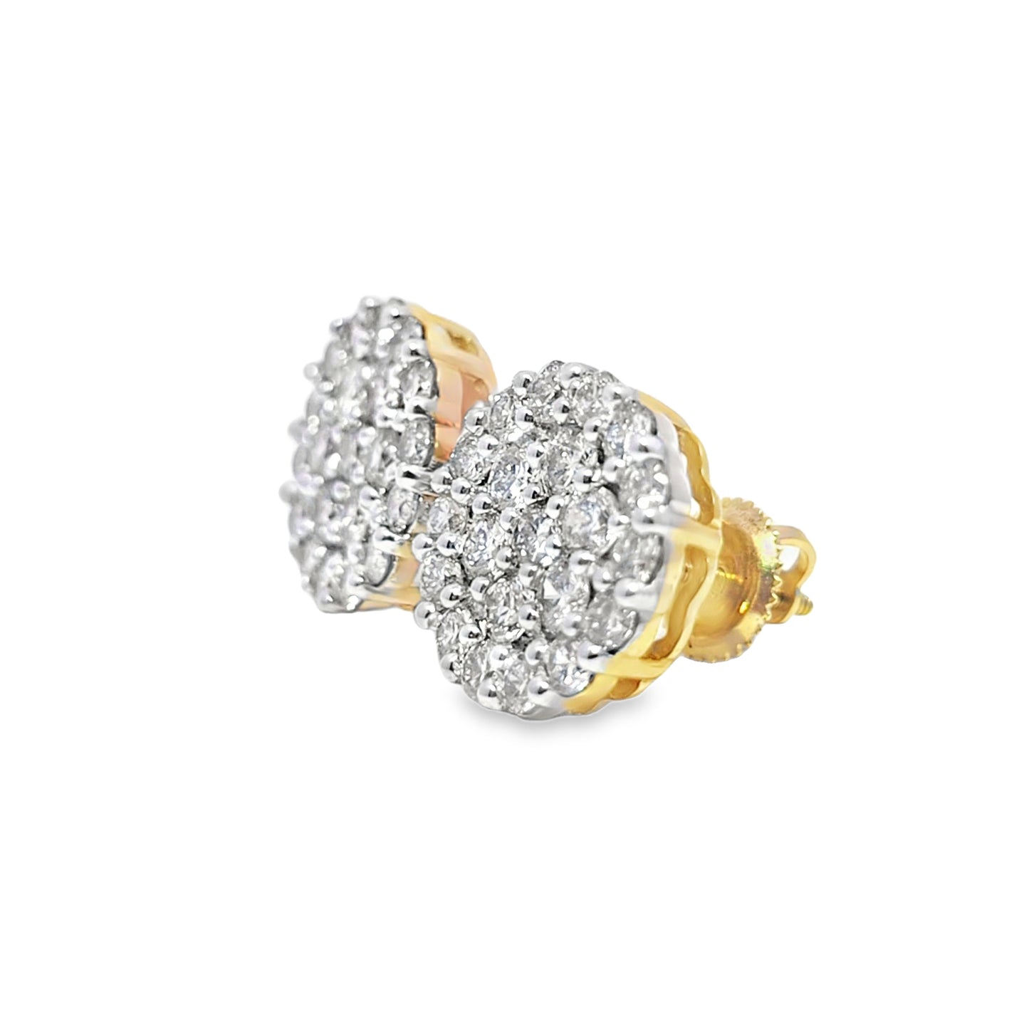 14K Yellow Gold 1.88 ctw Diamond Circle Cluster Earrings | Luxury Studs | Jewelry Palace