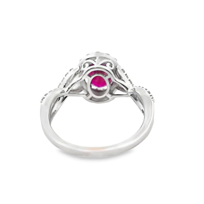 14K White Gold Oval Ruby & Diamond Ring 0.50 ctw