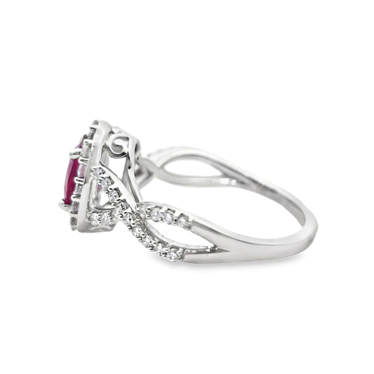 14K White Gold Oval Ruby & Diamond Ring 0.50 ctw
