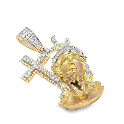 10K Yellow Gold 0.33 ctw Diamond Jesus Head with Crosses Pendant | Faith & Divine Protection | Jewelry Palace