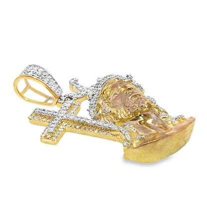 10K Yellow Gold 0.33 ctw Diamond Jesus Head with Crosses Pendant | Faith & Divine Protection | Jewelry Palace
