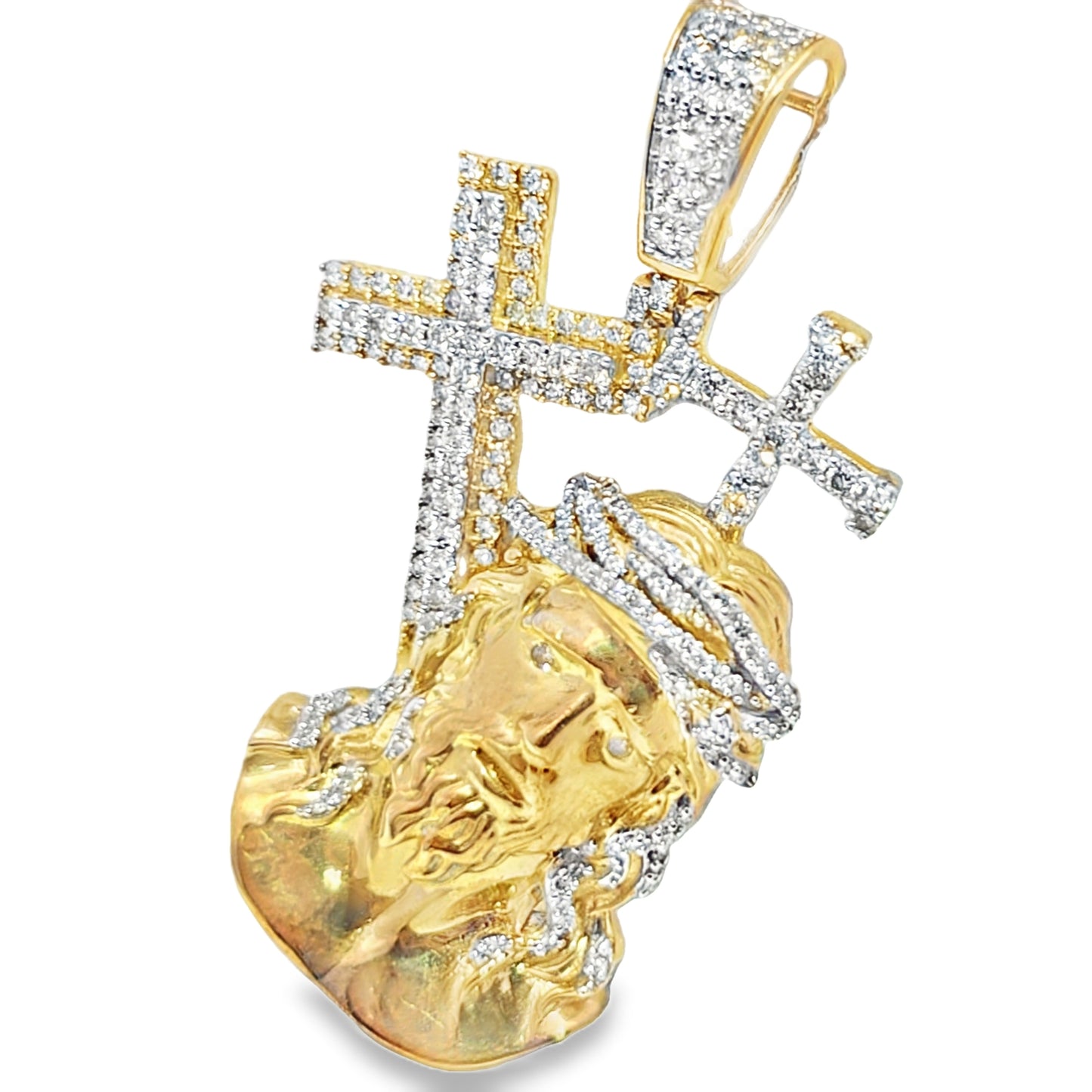 10K Yellow Gold 0.33 ctw Diamond Jesus Head with Crosses Pendant | Faith & Divine Protection | Jewelry Palace