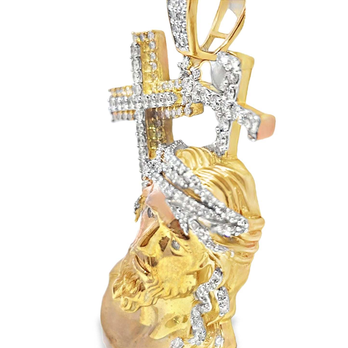 10K Yellow Gold 0.33 ctw Diamond Jesus Head with Crosses Pendant | Faith & Divine Protection | Jewelry Palace