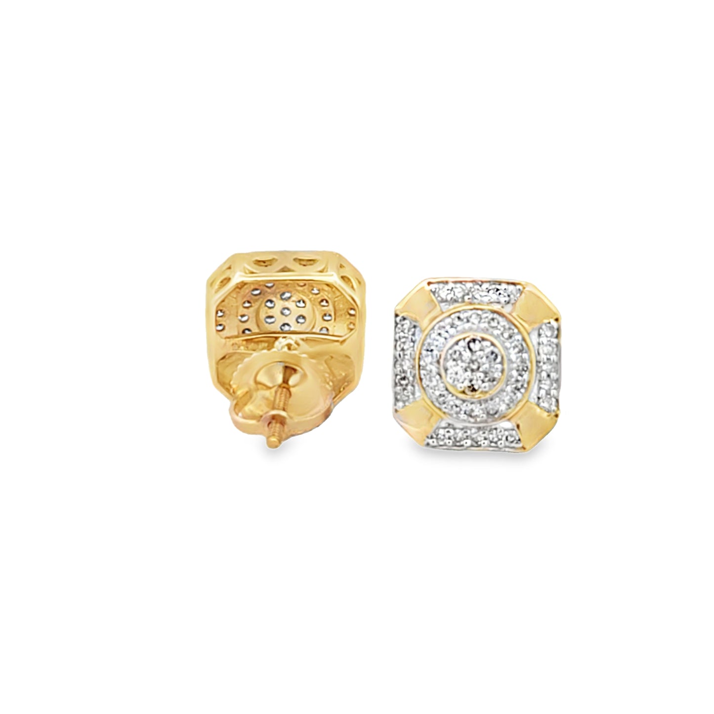10K Yellow Gold 0.38 ctw Diamond Square Earrings | Geometric Cluster Studs | Jewelry Palace