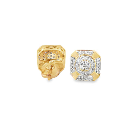 10K Yellow Gold 0.38 ctw Diamond Square Earrings | Geometric Cluster Studs | Jewelry Palace