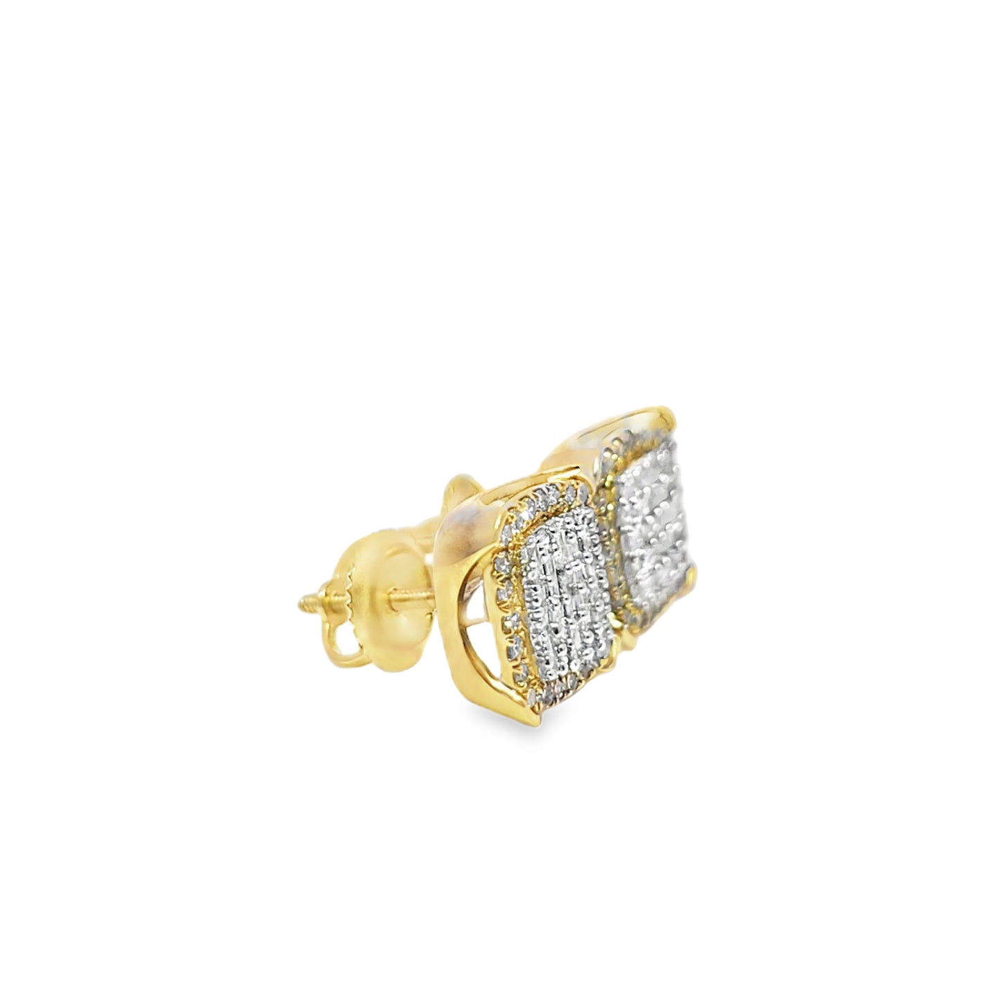 10K Yellow Gold 0.50 ctw Baguette Diamond Square Earrings | Iced-Out Luxury Studs | Jewelry Palace