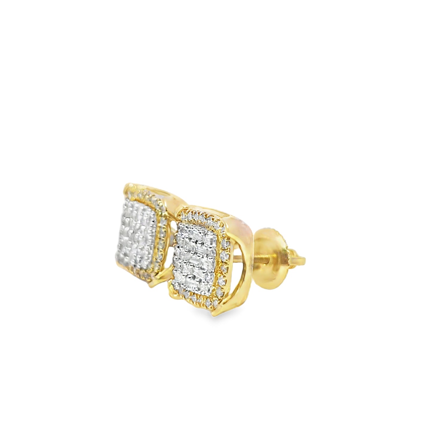 10K Yellow Gold 0.50 ctw Baguette Diamond Square Earrings | Iced-Out Luxury Studs | Jewelry Palace