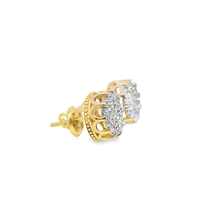 10K Yellow Gold 0.50 ctw Diamond Crown Set Round Earrings | Classic Brilliant Studs | Jewelry Palace