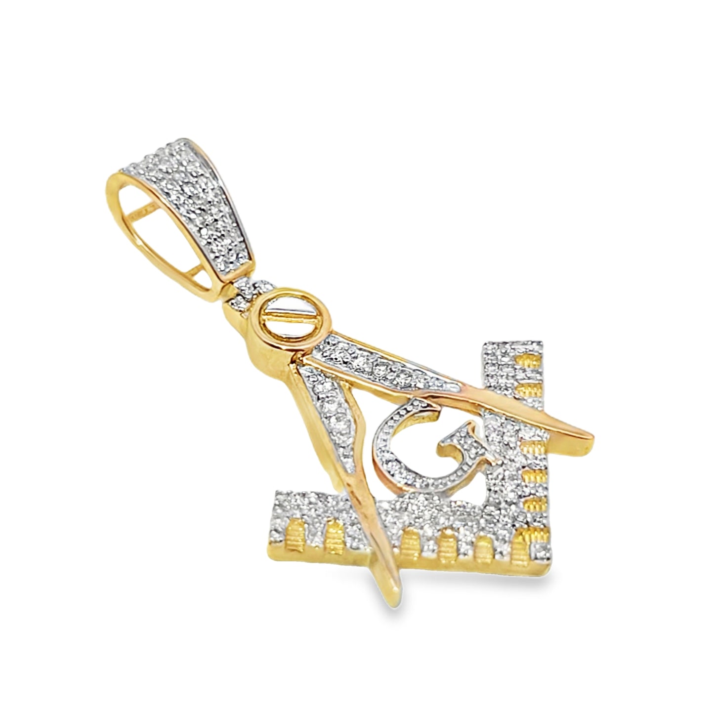 10K Yellow Gold 0.38 ctw Diamond Masonic Pendant | Square & Compass Freemason Design | Jewelry Palace