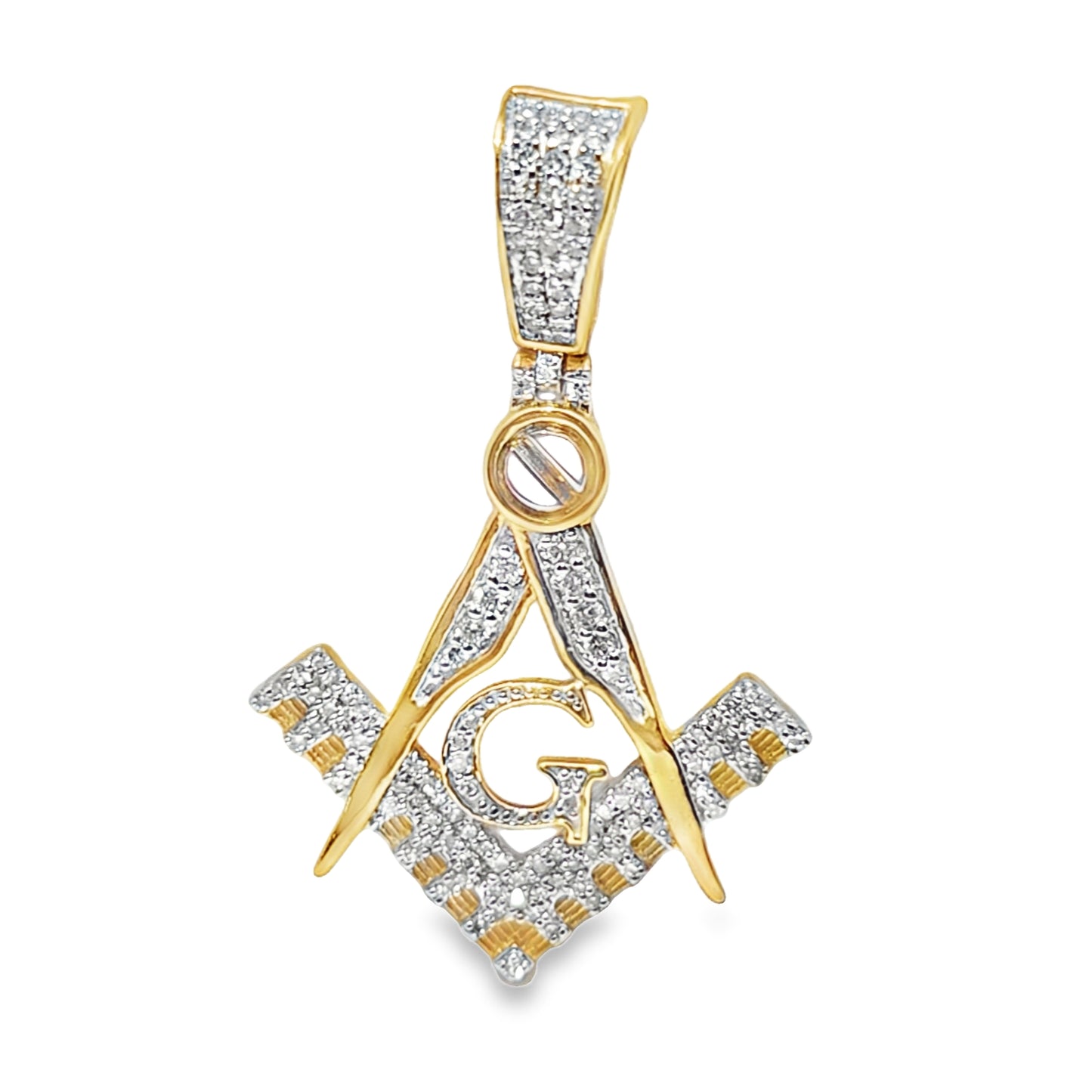 10K Yellow Gold 0.38 ctw Diamond Masonic Pendant | Square & Compass Freemason Design | Jewelry Palace