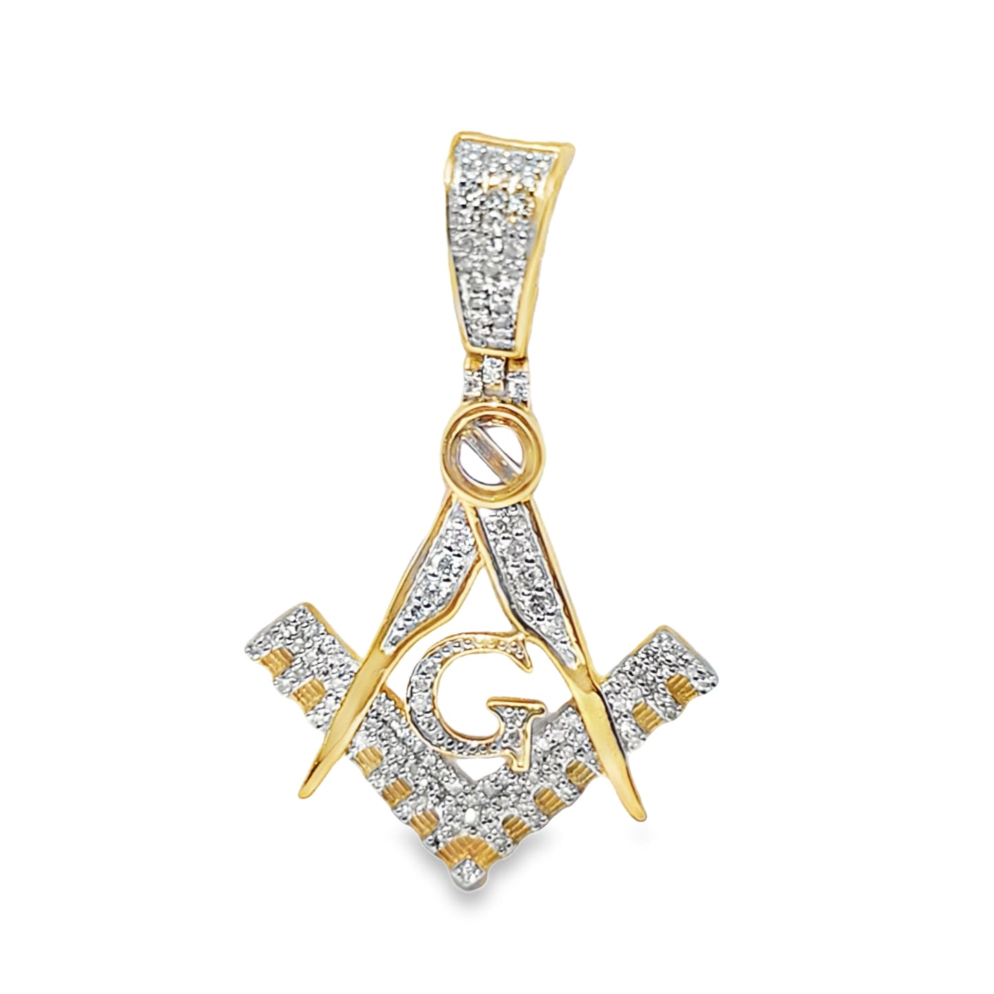 10K Yellow Gold 0.38 ctw Diamond Masonic Pendant | Square & Compass Freemason Design | Jewelry Palace