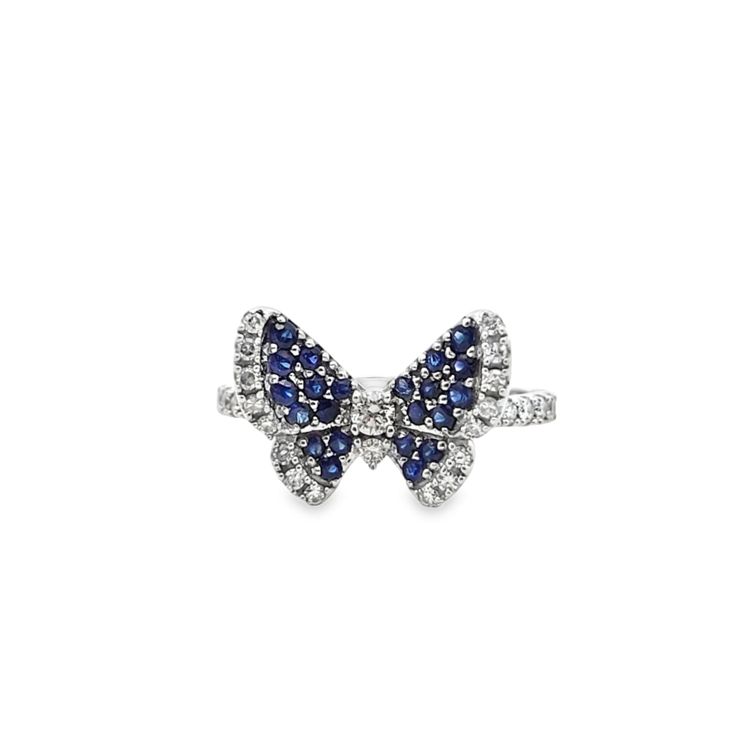 Butterfly Ring 0.33 ctw Diamond Natural Sapphire 10K White Gold
