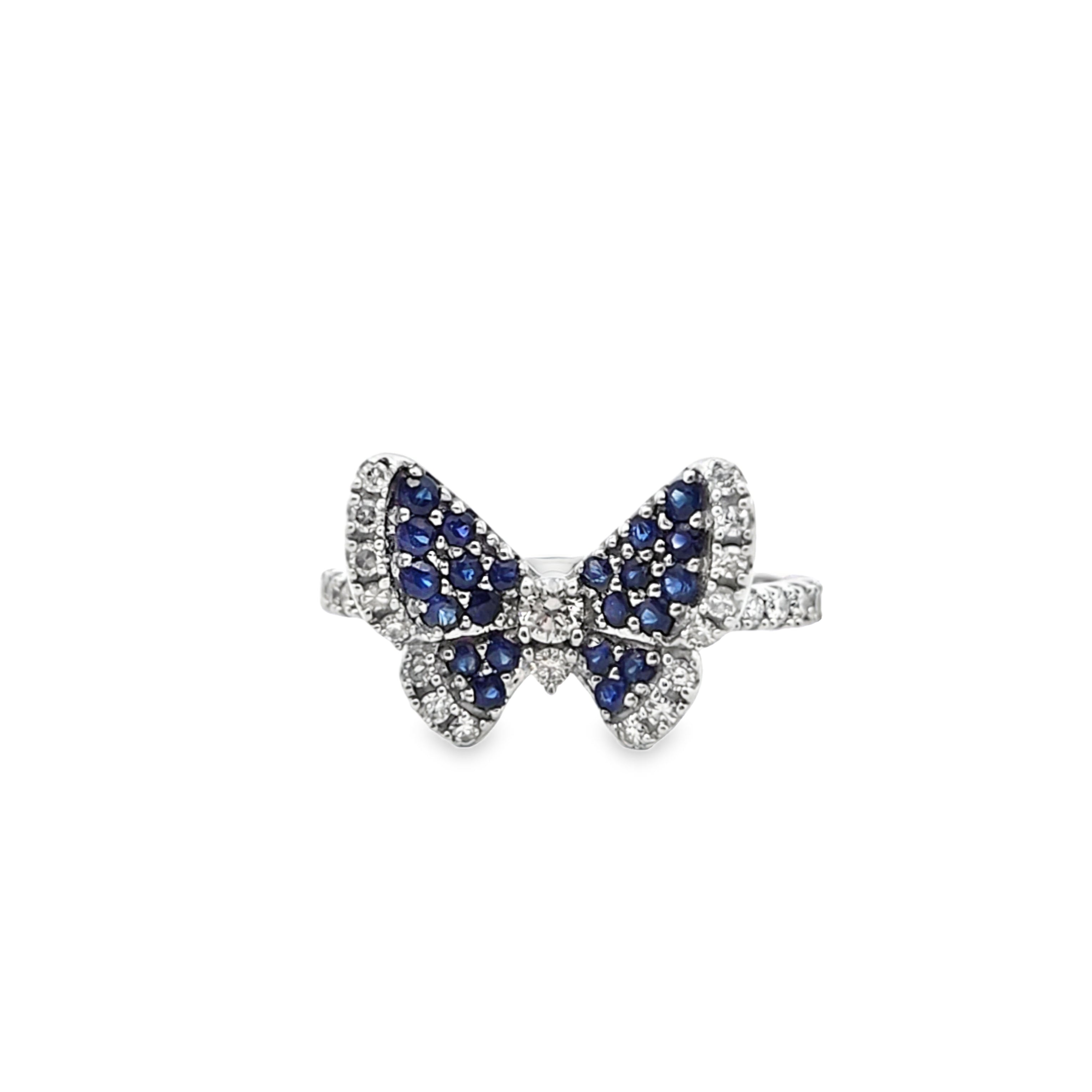 Butterfly Ring 0.33 ctw Diamond Natural Sapphire 10K White Gold