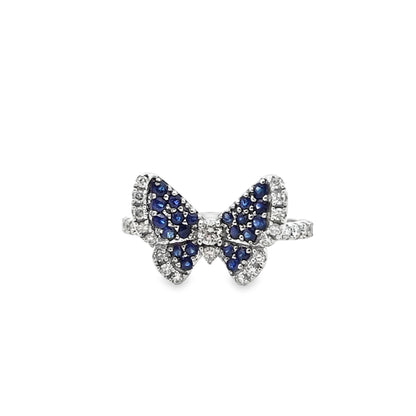 Butterfly Ring 0.33 ctw Diamond Natural Sapphire 10K White Gold