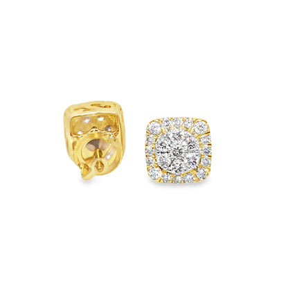10K Yellow Gold 0.63 ctw Diamond Square Cluster Earrings | Iced-Out Cushion Studs | Jewelry Palace