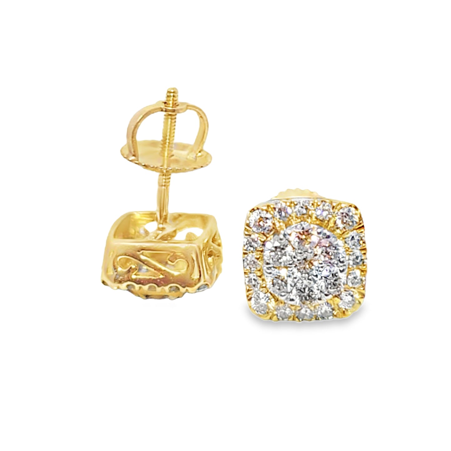 10K Yellow Gold 0.63 ctw Diamond Square Cluster Earrings | Iced-Out Cushion Studs | Jewelry Palace