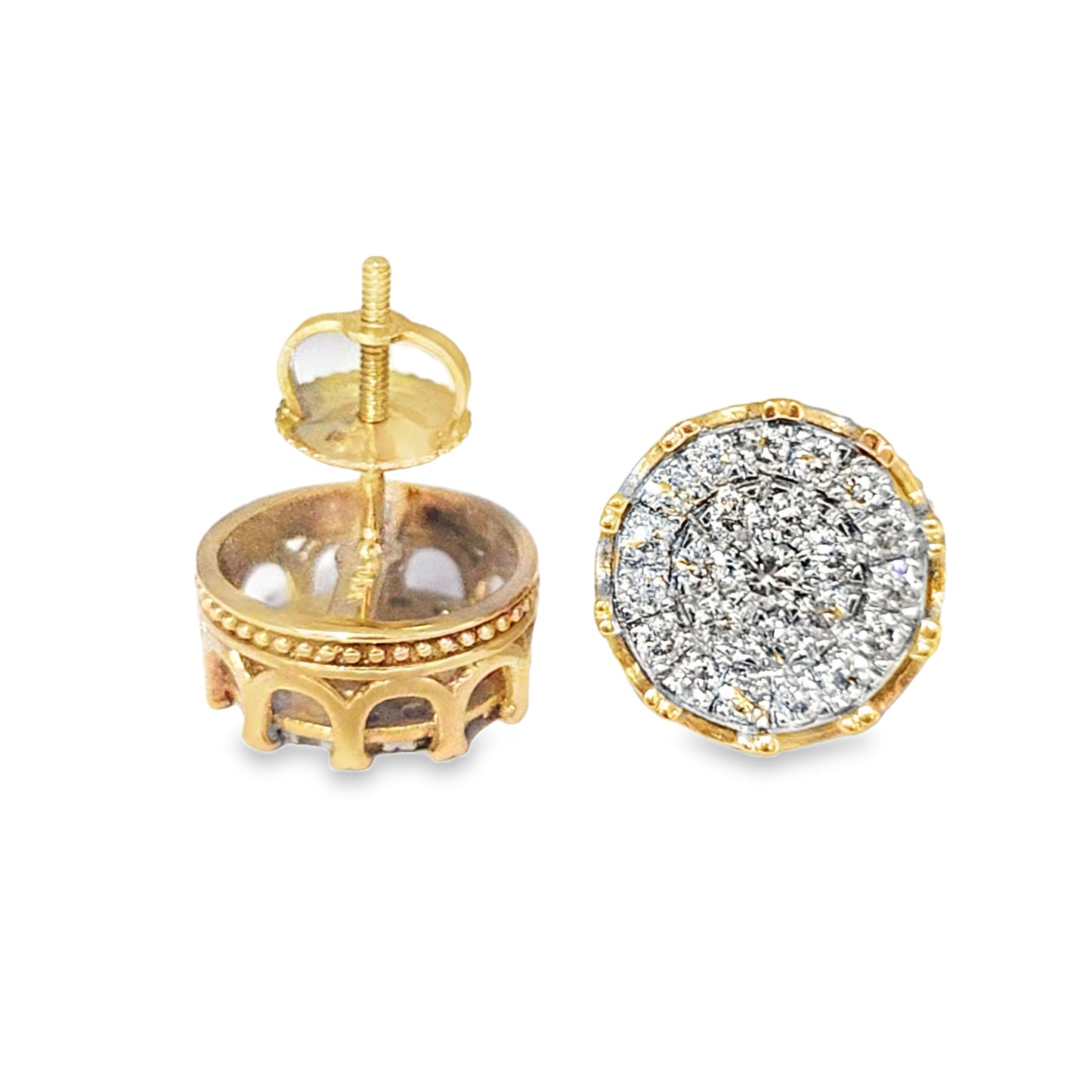 10K Yellow Gold 0.75 ctw Diamond Crown Set Round Earrings | Classic Studs | Jewelry Palace