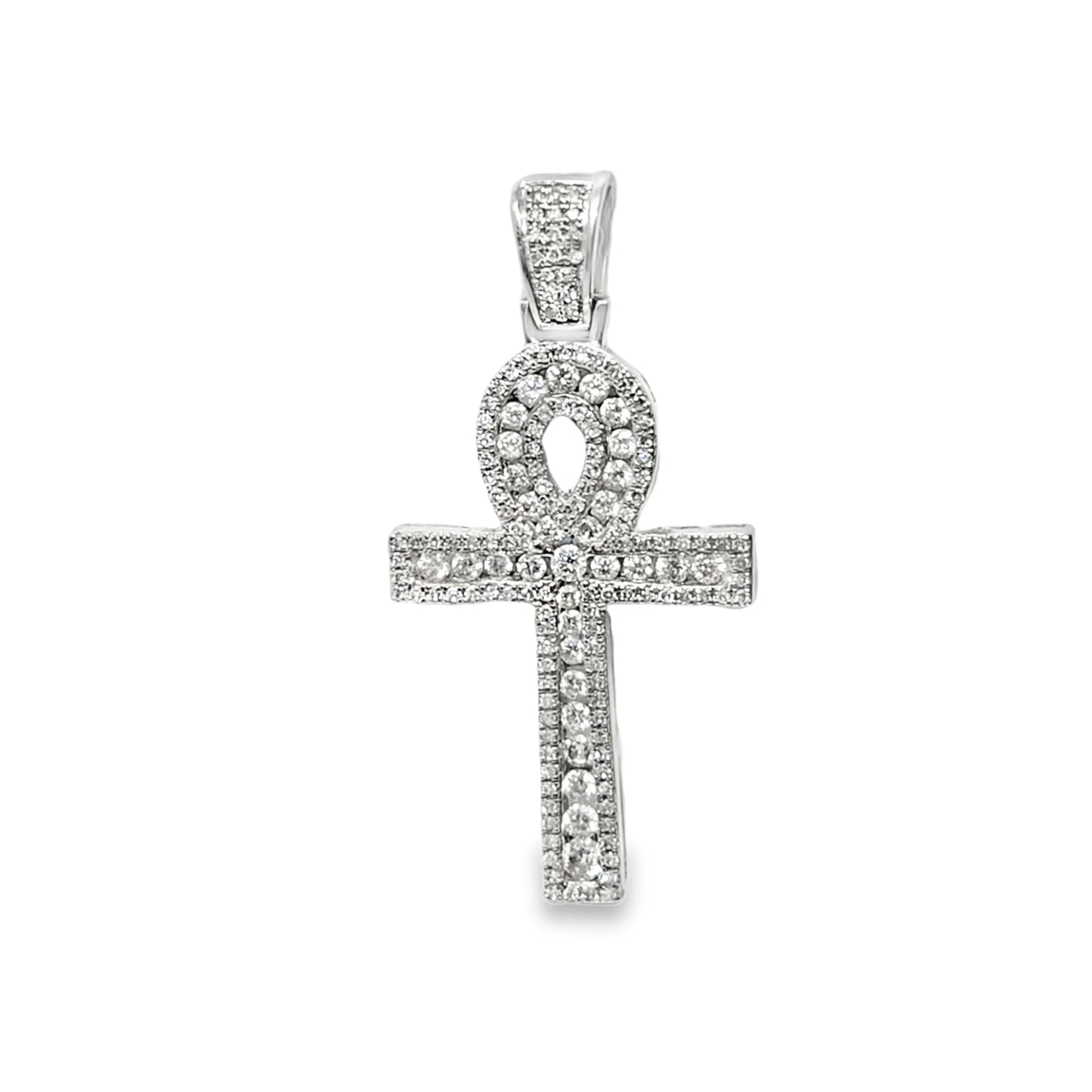 10K White Gold 1.00 ctw Diamond Ankh Cross Pendant | Eternal Life & Faith Symbol | Jewelry Palace