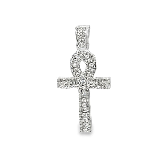 10K White Gold 1.00 ctw Diamond Ankh Cross Pendant | Eternal Life & Faith Symbol | Jewelry Palace