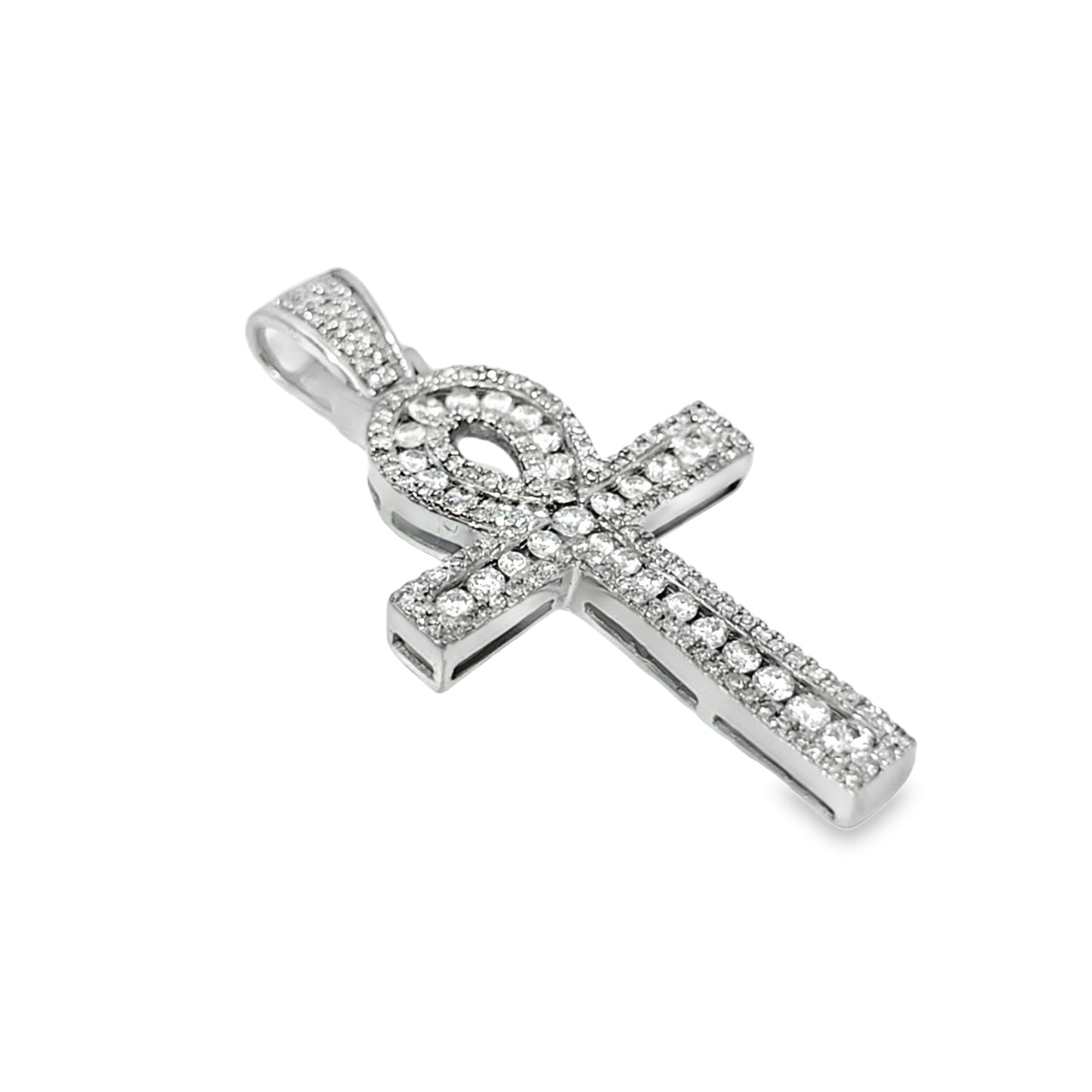 10K White Gold 1.00 ctw Diamond Ankh Cross Pendant | Eternal Life & Faith Symbol | Jewelry Palace