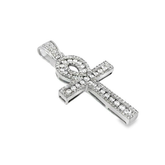 10K White Gold 1.00 ctw Diamond Ankh Cross Pendant | Eternal Life & Faith Symbol | Jewelry Palace