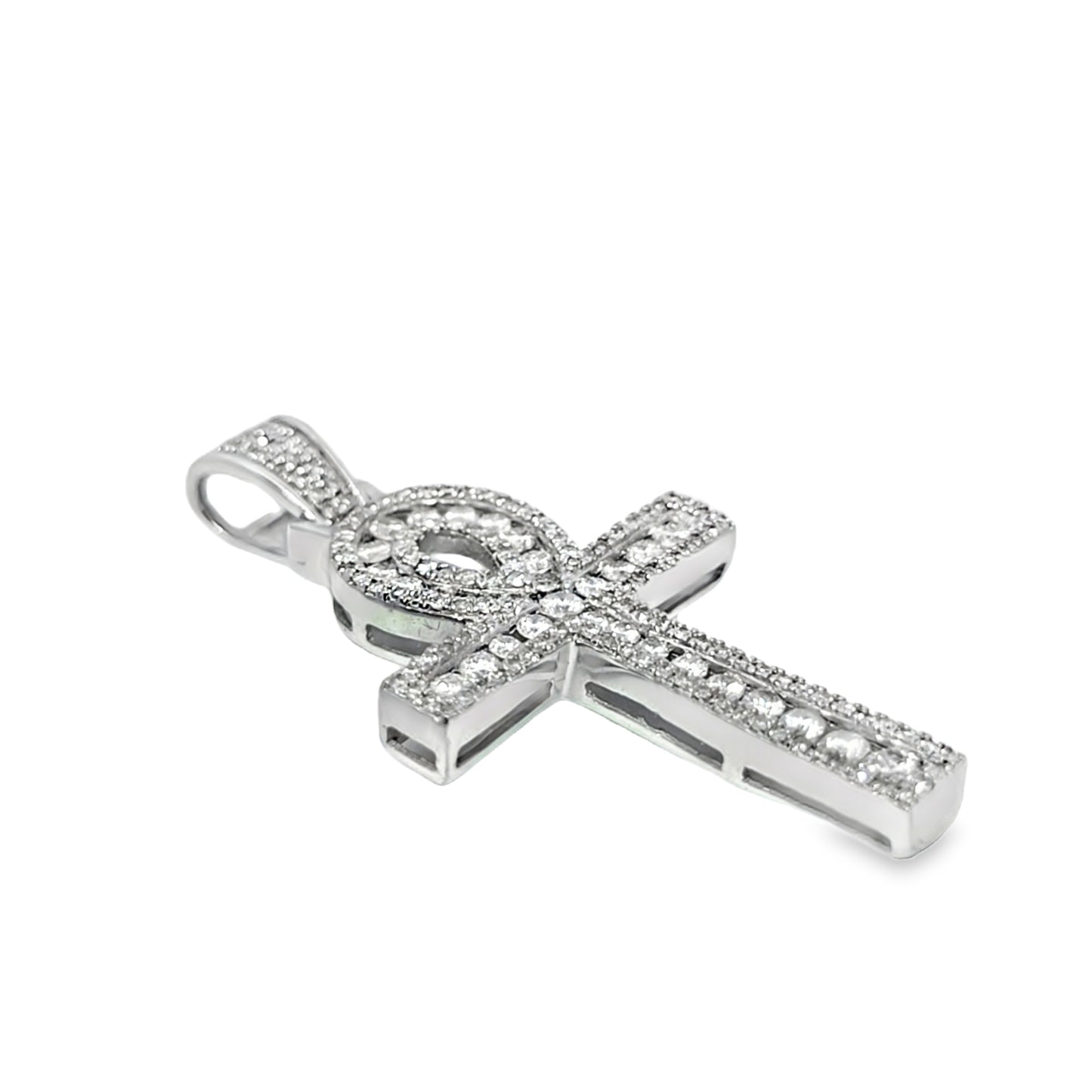 10K White Gold 1.00 ctw Diamond Ankh Cross Pendant | Eternal Life & Faith Symbol | Jewelry Palace