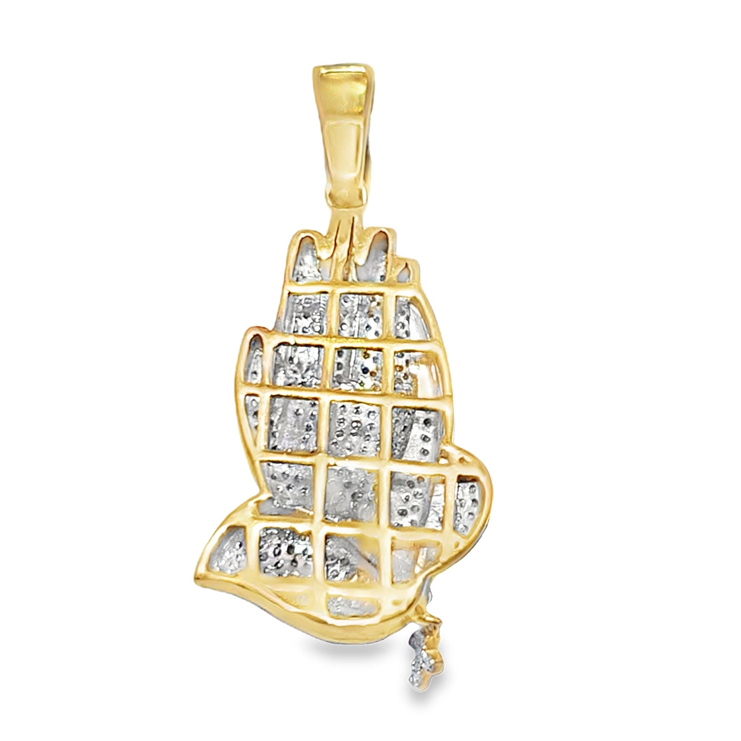 10K Yellow Gold Diamond Praying Hand Cross Pendant 0.88 ctw