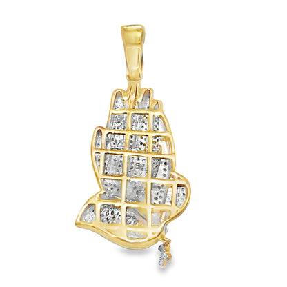 10K Yellow Gold Diamond Praying Hand Cross Pendant 0.88 ctw