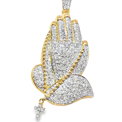 10K Yellow Gold Diamond Praying Hand Cross Pendant 0.88 ctw