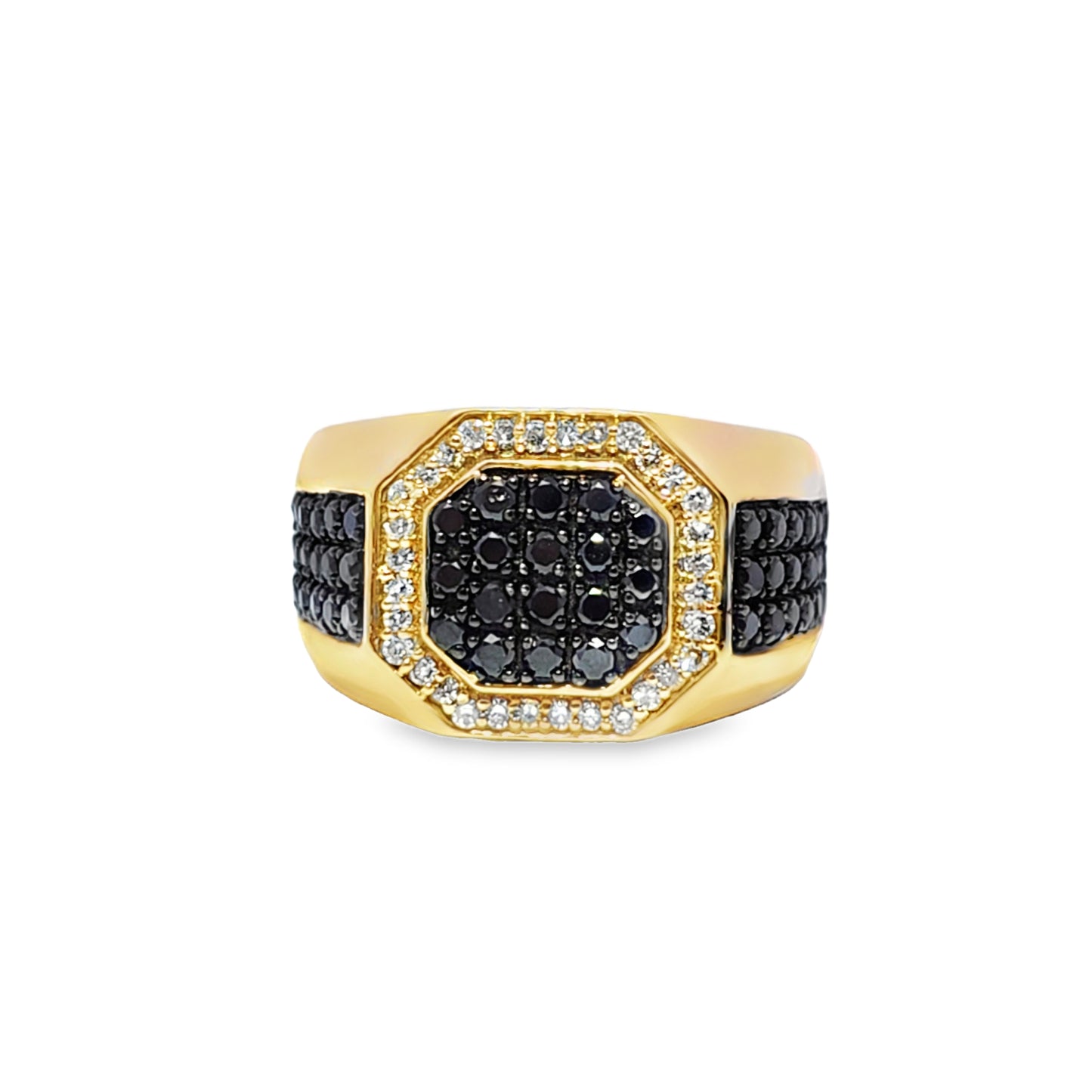 Mens Classic Black Diamond Ring 1.20 ctw Diamond 10K Yellow Gold
