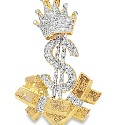 10k Yellow Gold Diamond Money Dollar Sign Pendant 3/4 ctw