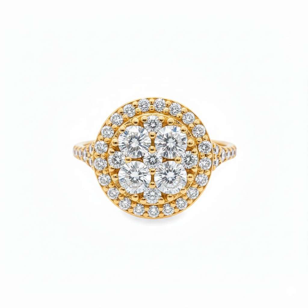 10K Yellow Gold Round Cut Diamond Halo Cluster Ring 2.02 ctw | Elegant Bridal & Fashion Jewelry – Jewelry Palace Lithonia GA