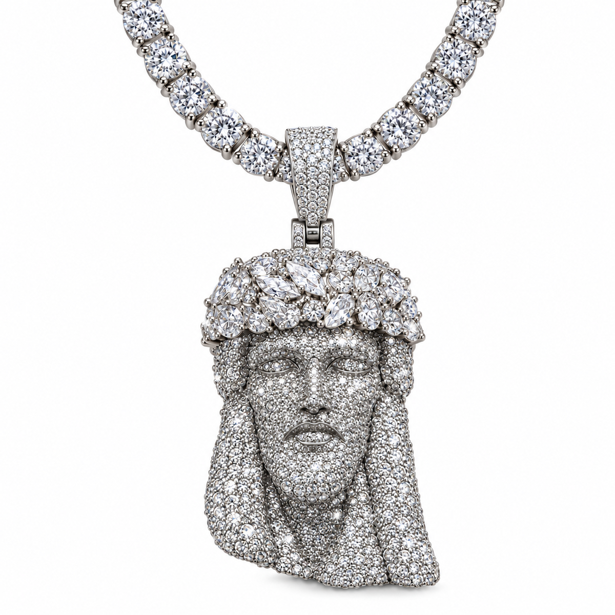 Custom Jesus Pendant with 5mm Tennis Chain – 925 Sterling Silver Moissanite