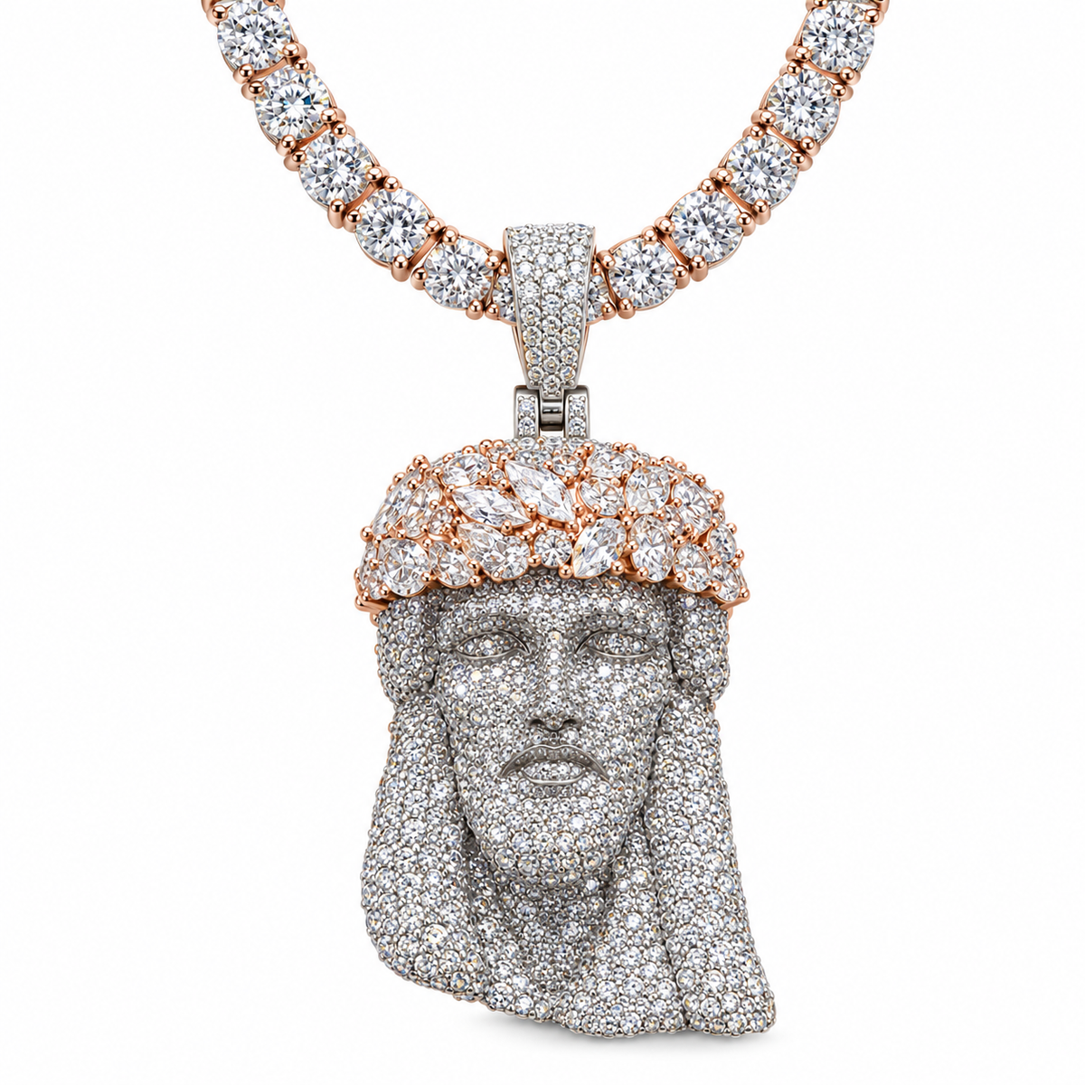 Custom Jesus Pendant with 5mm Tennis Chain – 925 Sterling Silver Moissanite