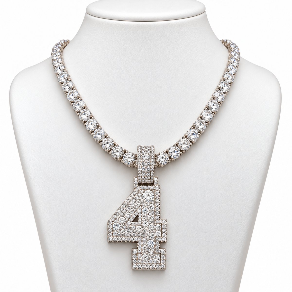 5MM VVS Moissanite Tennis Chain + Custom Number Pendant | 925 Silver