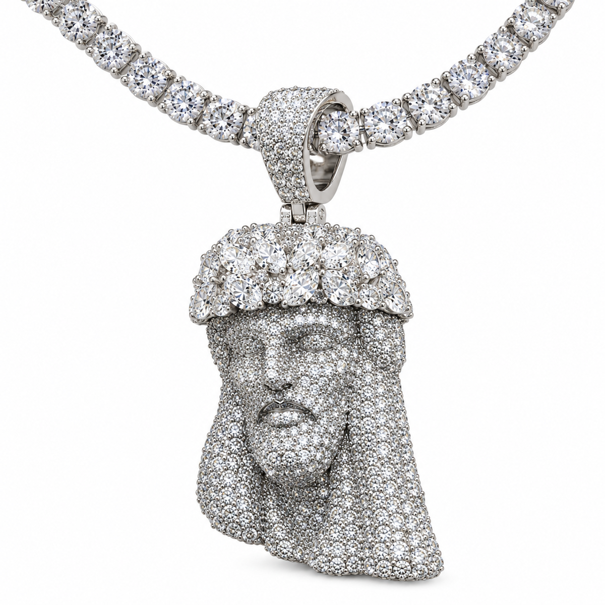 Custom Jesus Pendant with 5mm Tennis Chain – 925 Sterling Silver Moissanite