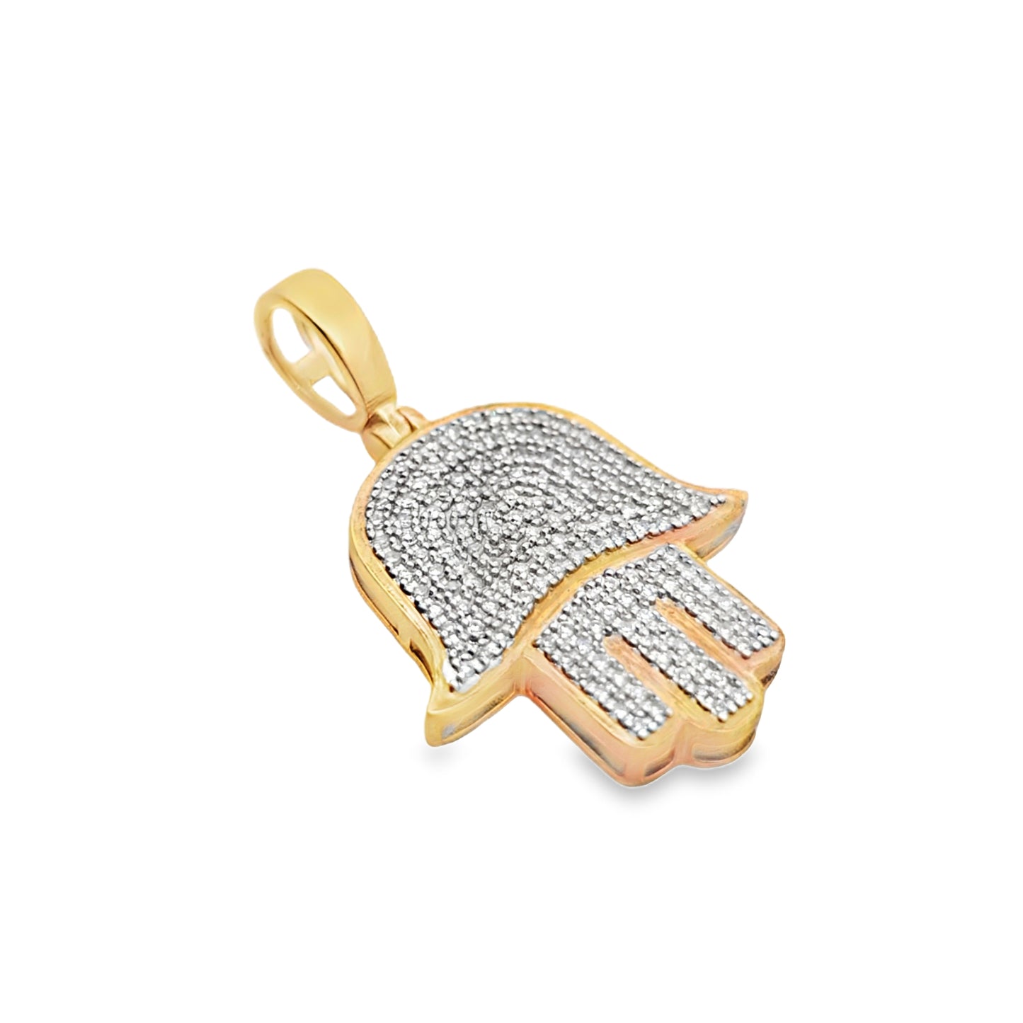 10K Yellow Gold Diamond Hamsa Hand Pendant 0.33 ctw | Unisex Spiritual Protection | Jewelry Palace