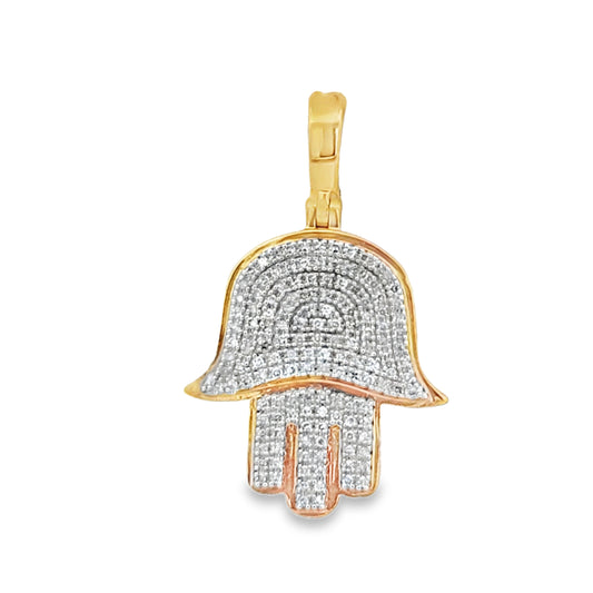 10K Yellow Gold Diamond Hamsa Hand Pendant 0.33 ctw | Unisex Spiritual Protection | Jewelry Palace