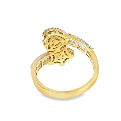 10k Yellow Gold Diamond Star & Heart Crossover Ring 0.75 ctw