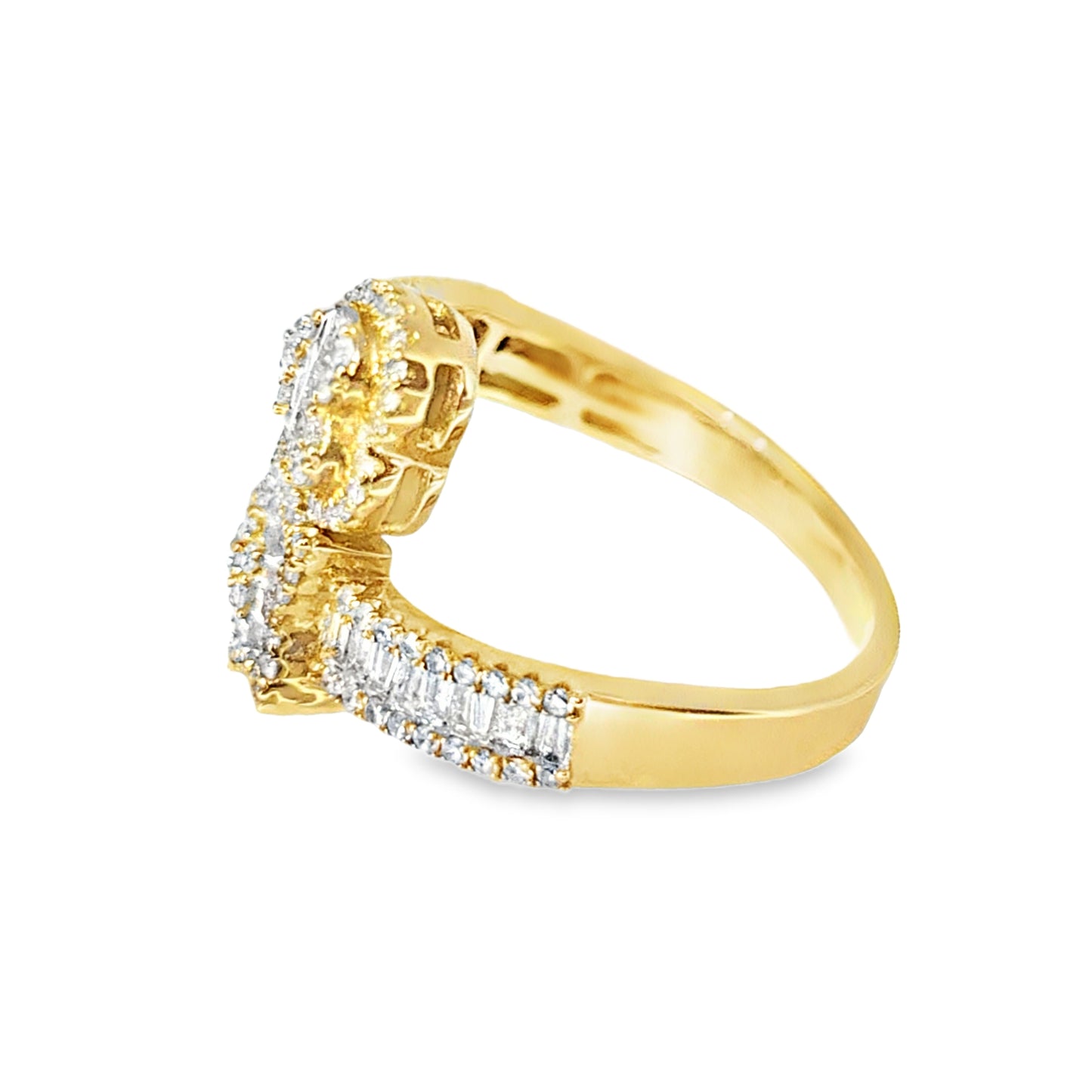 10k Yellow Gold Diamond Star & Heart Crossover Ring 0.75 ctw