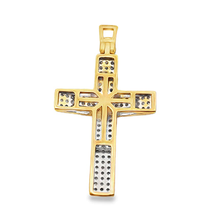 10K Yellow Gold Round Cut Pavé Set Diamond Cross Pendant 0.25 ctw