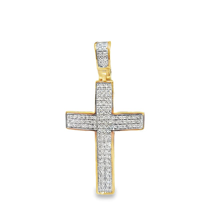 10K Yellow Gold Round Cut Pavé Set Diamond Cross Pendant 0.25 ctw
