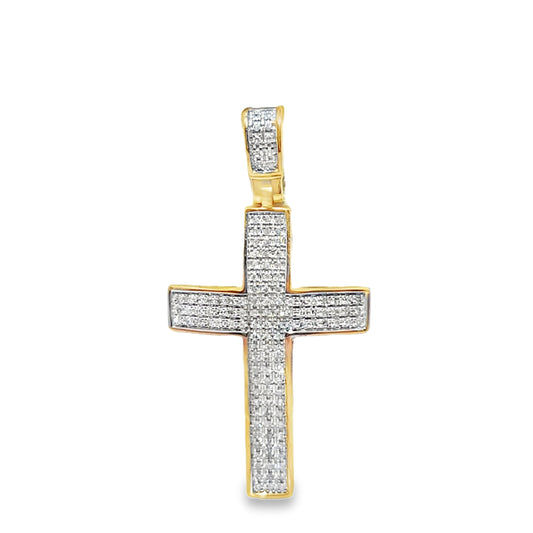 10K Yellow Gold Round Cut Pavé Set Diamond Cross Pendant 0.25 ctw