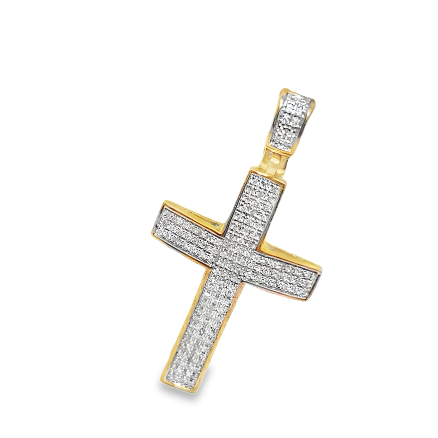 10K Yellow Gold Round Cut Pavé Set Diamond Cross Pendant 0.25 ctw