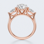 Rose gold three-stone oval and pear lab-grown diamond engagement ring side profile