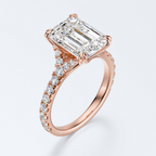 Rose gold angled side view of JP-ER-0002 emerald-cut lab-grown diamond engagement ring